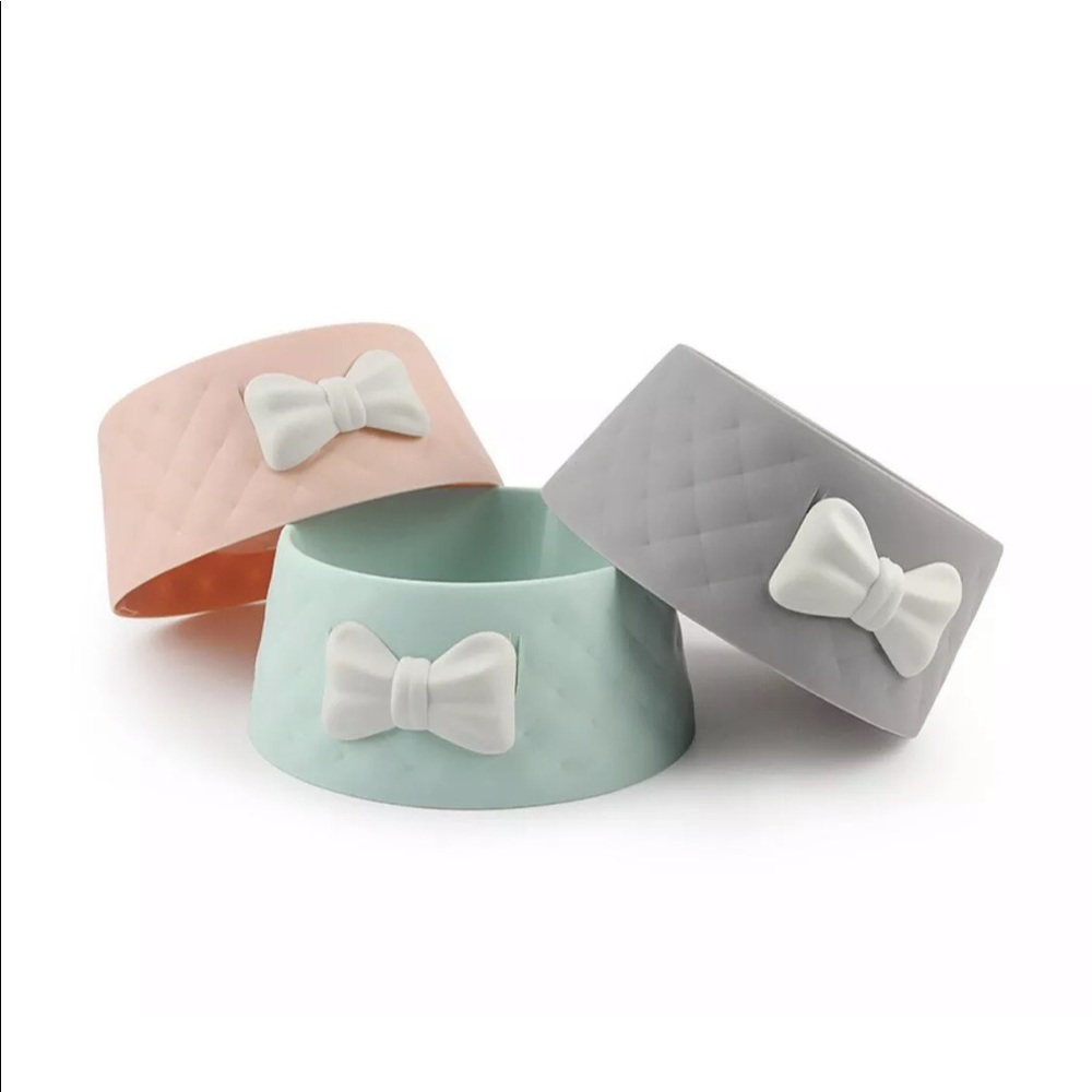 Dog bowl water food pink bow cute pet cat dish - Picture 2 of 4